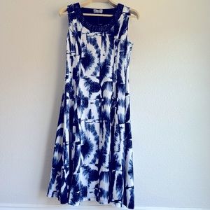NWT! JM Collection below the knee sleeveless dress! Sz: S White&blue.